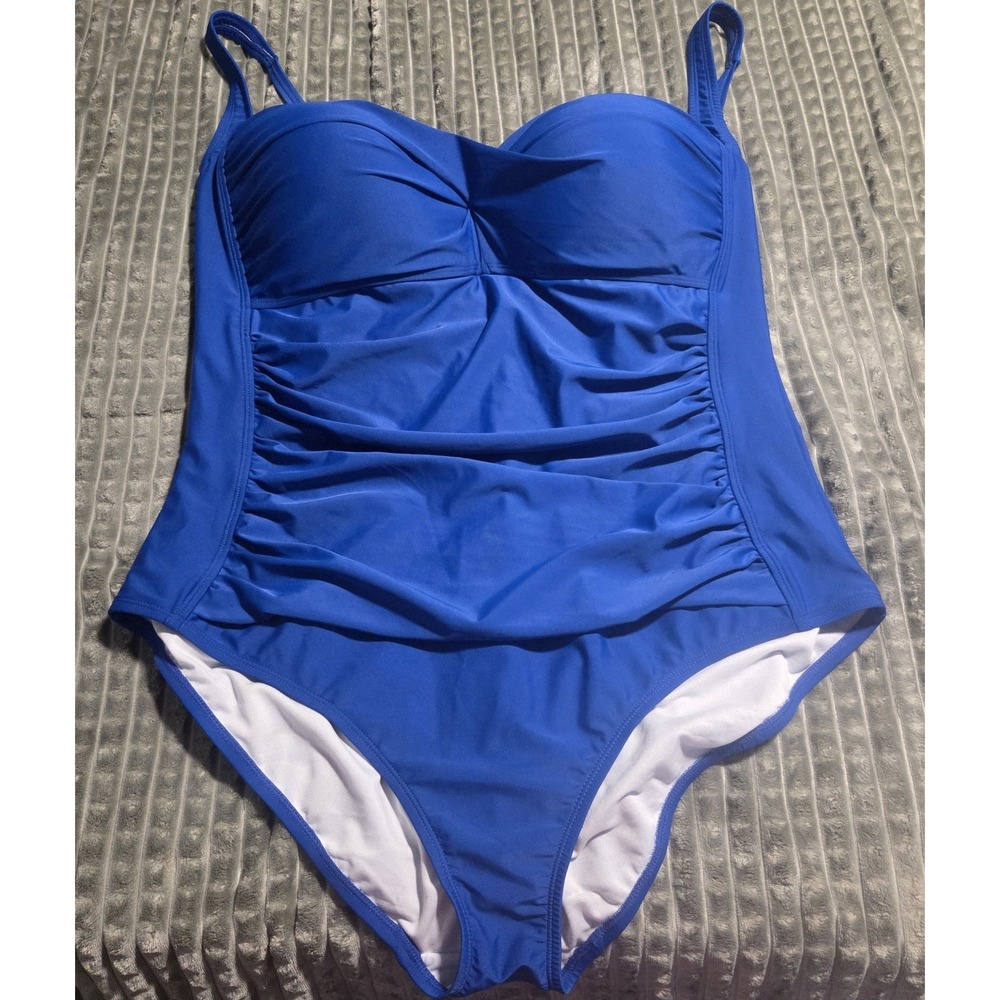 Liz Claiborne One Piece Swimsuit 24W Blue Ruched Molded Cups 28-87-405-A